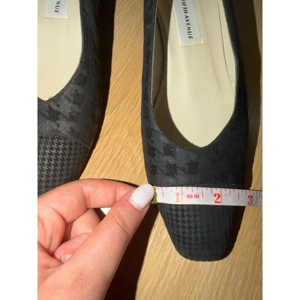 Saks Fifth Avenue Black Suede Houndstooth Pumps Low Block Heel - Picture 5 of 6